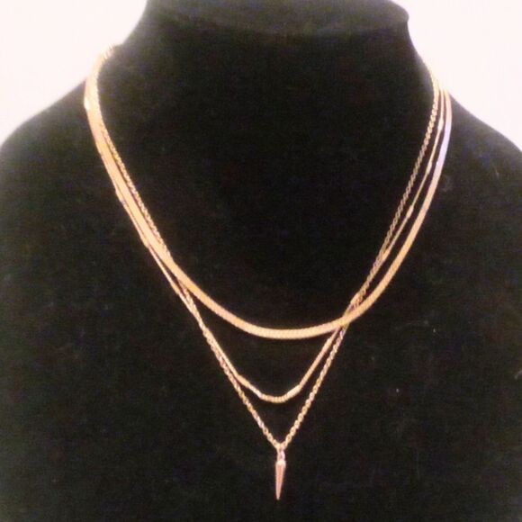 Delicate Gold Tone Three Strand Multi Chain Necklace * - Picture 1 of 4